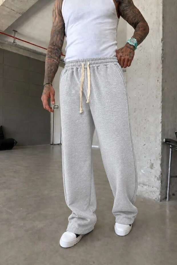 Men's Baggy Fit 3 Thread Threaded Gray Sweatpants Ke-7030