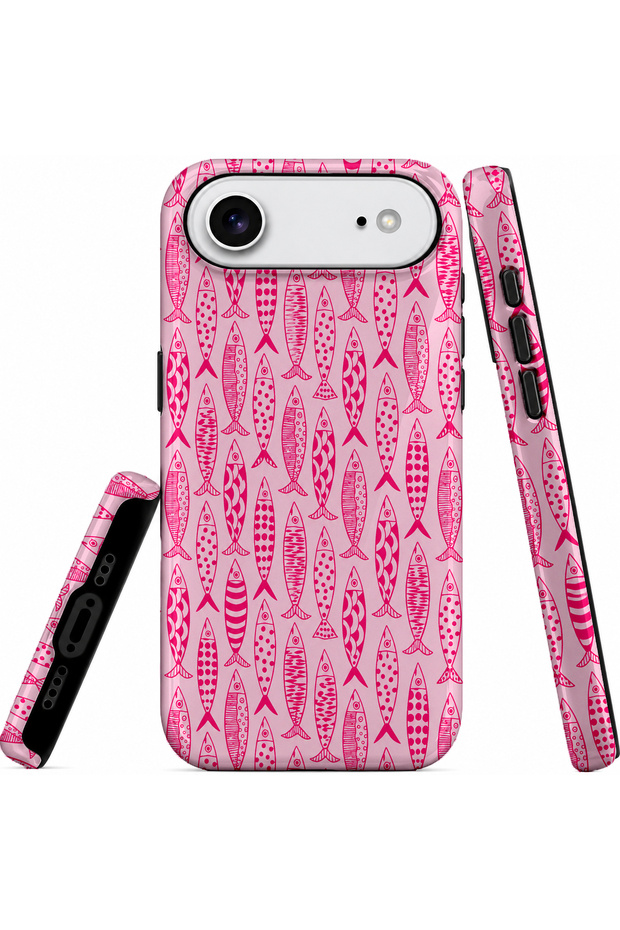 iPhone 17 Air Compatible - Pink Fishes, Double Layer Cover, Glossy Surface Protective Case