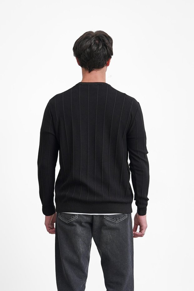 Polo Collar Buttoned Sweater with Striped Details