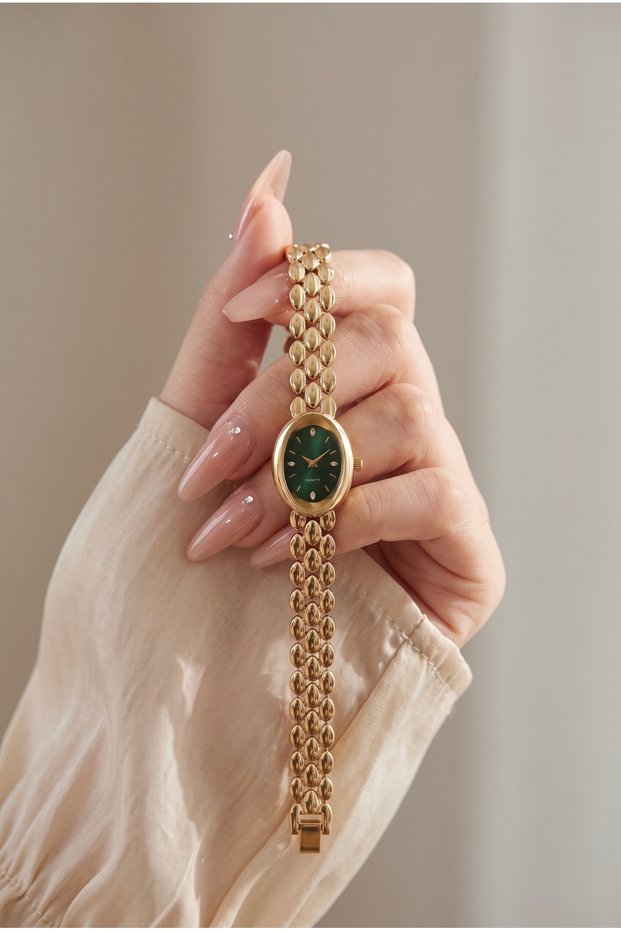 Women's Steel Watch Gold Color Green Dial | Premium Vintage Old Money Classic Model Elegant Stylish Women's Wristwatch | Limited Edition 2027