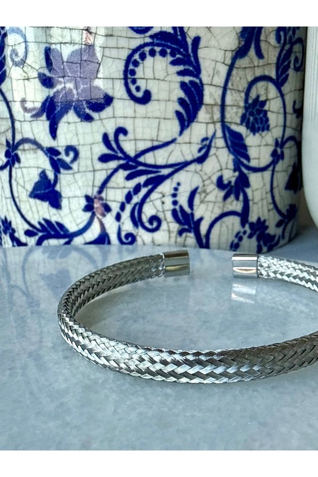 Men's Wicker Silver Handcuff Steel Bracelet
