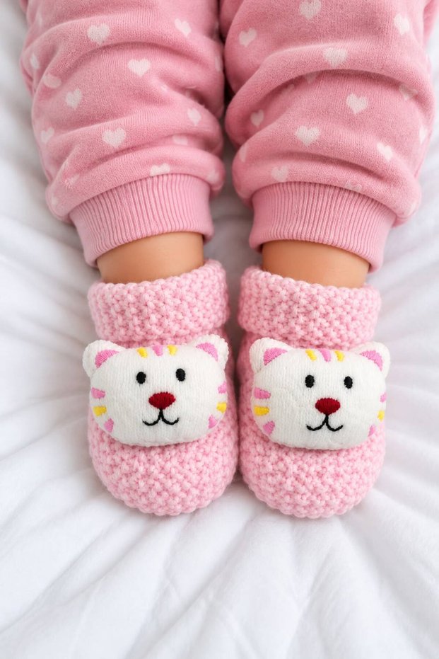 Newborn Baby Knitted Booties, Knitwear Slippers with Plush Toys - Warm