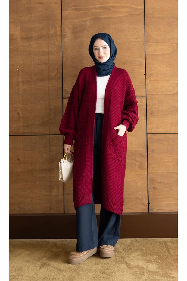 Women's Cardigan with Knitted Pattern on the Sleeves