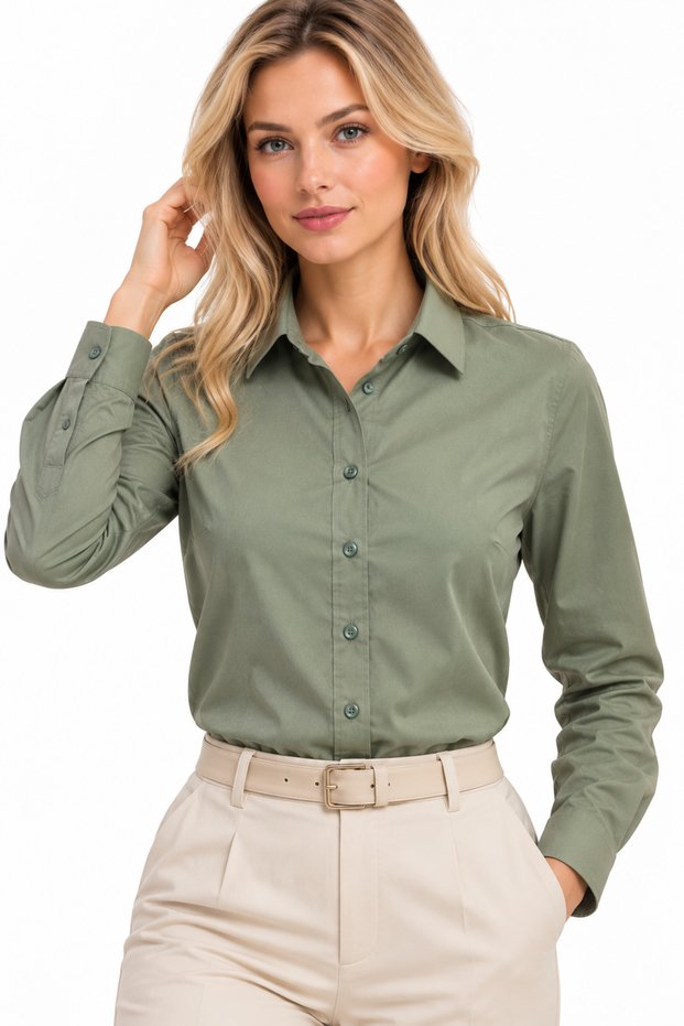 Women's Khaki Premium Slim Long Sleeve Classic Shirt