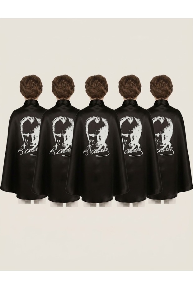 5 Li Ataturk Printed Black Cape, 10 November Special, 125 cm * 75 cm in Size
