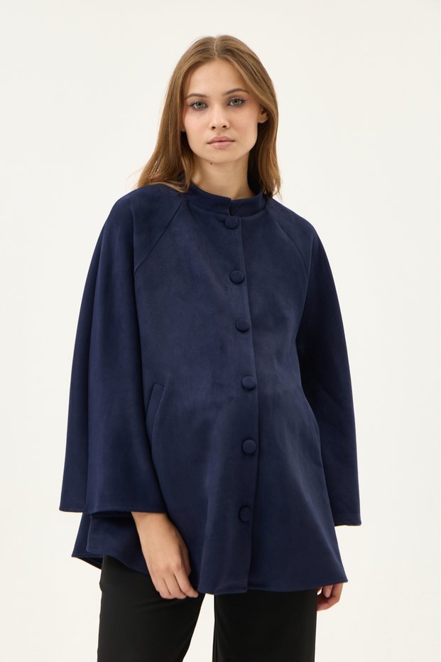Maternity Suede Poncho Jacket (Navy Blue)