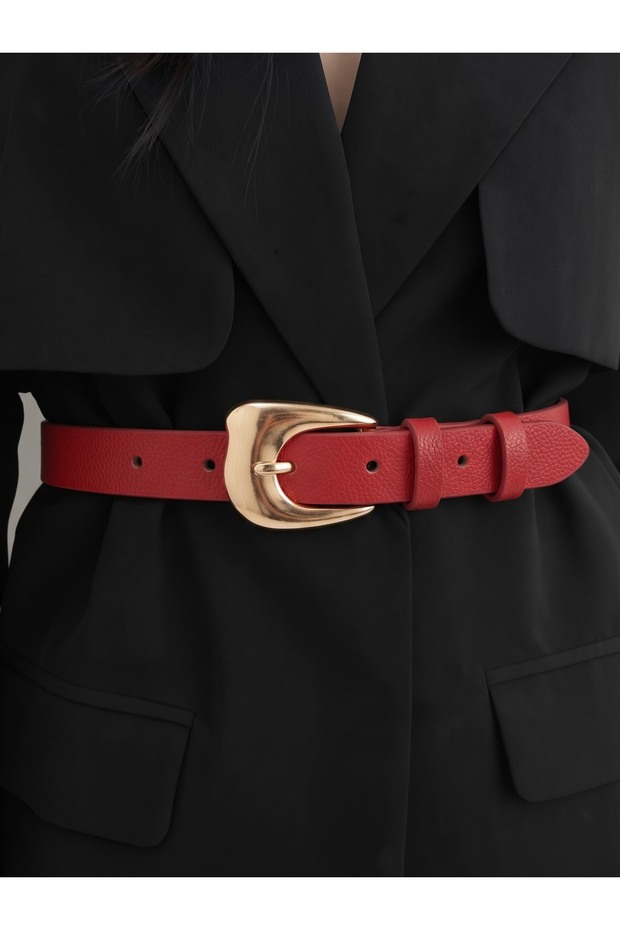 Women's Red Gold Buckle Belt for Pants and Jackets