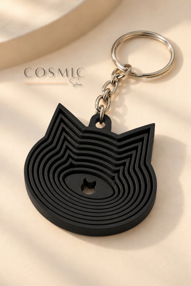 Animated Fidget Keychain with Cat Figure – Layered Fidget Design, Bag Accessory Charm