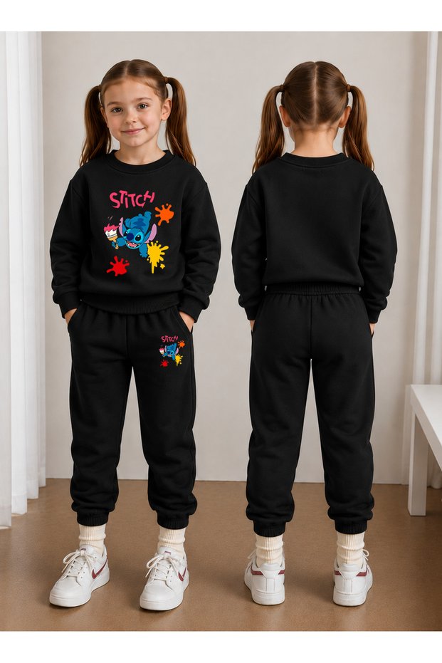 Sweatshirt Tracksuit Set for Girls, Crew Neck Printed 3 Yarn Threaded Winter Cotton Comfortable Fit Set