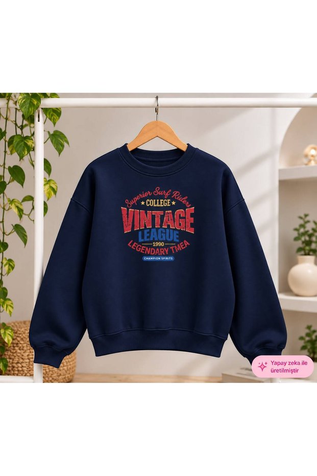 Unisex Printed Oversize Thick 2 Thread Ribbed Crew Neck Sweatshirt