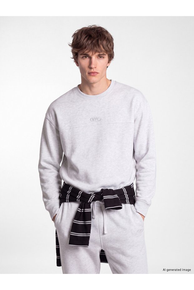 Peak New Season Grey Nyc Embroidered Men's Sweatshirt