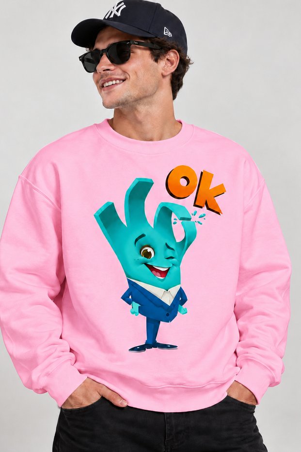 Cute Hand Character Printed Unisex Oversize Sweatshirt – Crew Neck Casual Sweatshirt