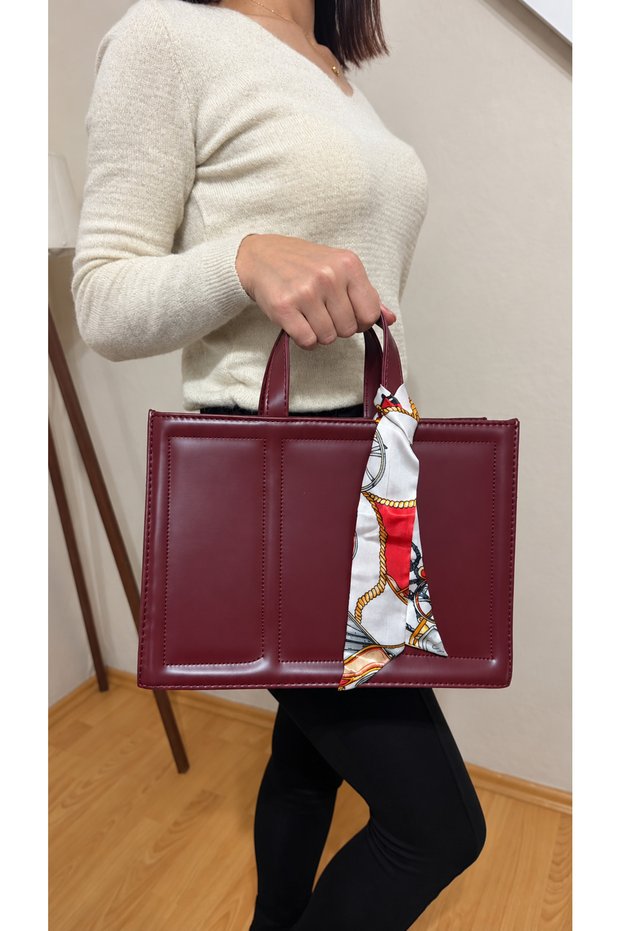 Women's Scarf Detailed Hand and Shoulder Bag with Adjustable Strap, Stylish Daily Bag