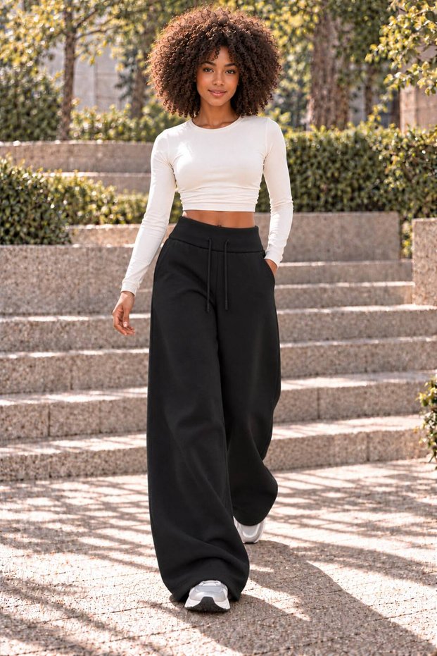 Women's Curved Waistband, Loose Fit, Pocketed, Baggy Sweatpants with Cuffs