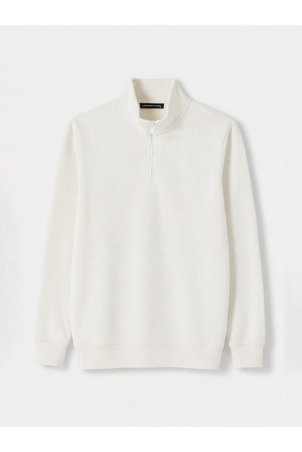 Ozmarka New Season White Stand Collar Men's Thick Sweatshirt