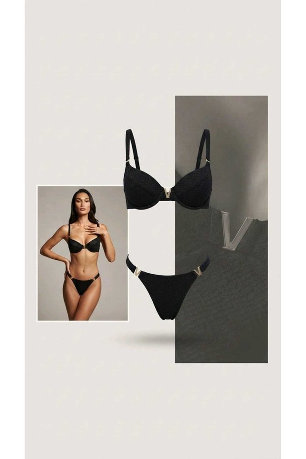 Patterned Violet Lingerie Set - Padded, Underwire Bra Set