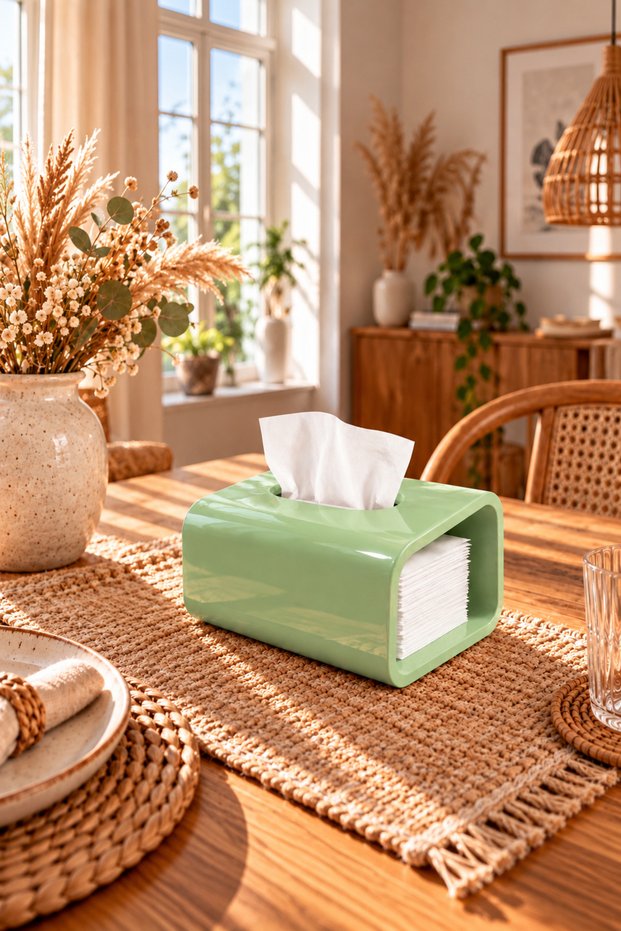 Decorative Green Color Concrete Design Napkin Holder Bohemian Style Napkin Holder for Kitchen, Coffee Table, Dining Table, Restaurant