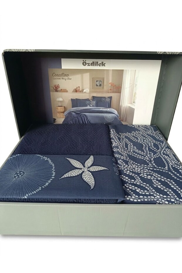 Corallino Double Pique Duvet Cover Set Navy Blue - 100% Cotton