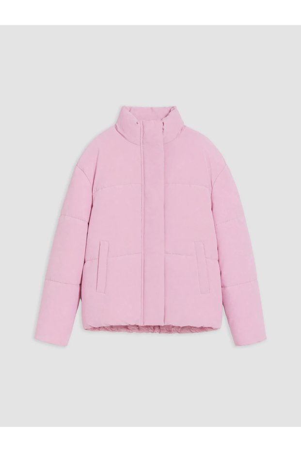 Pink Stand Collar Girls' Puffer Coat