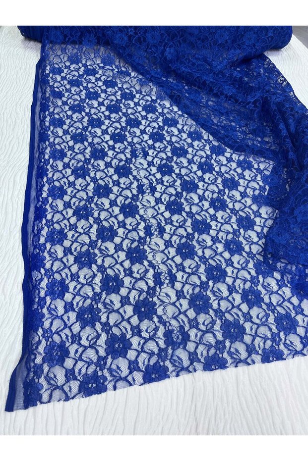 Saks Blue Lace Fabric Thin - Daisy Flower Patterned