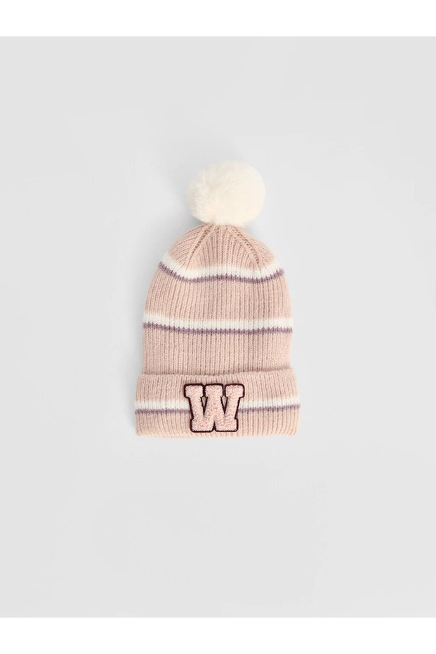 Pink Pompom Detailed Girls' Beret