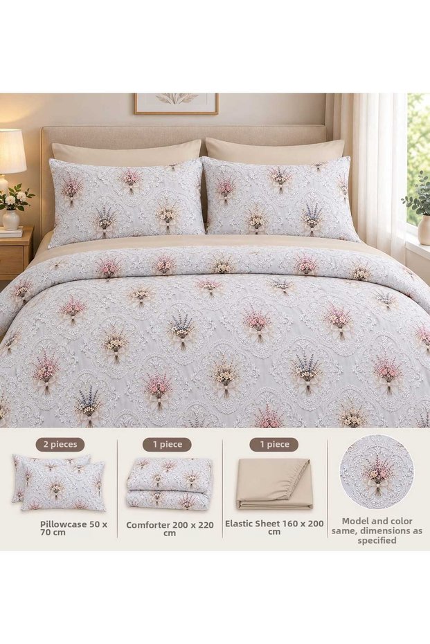 Powder Dream Floral Patterned Double Duvet Cover Set