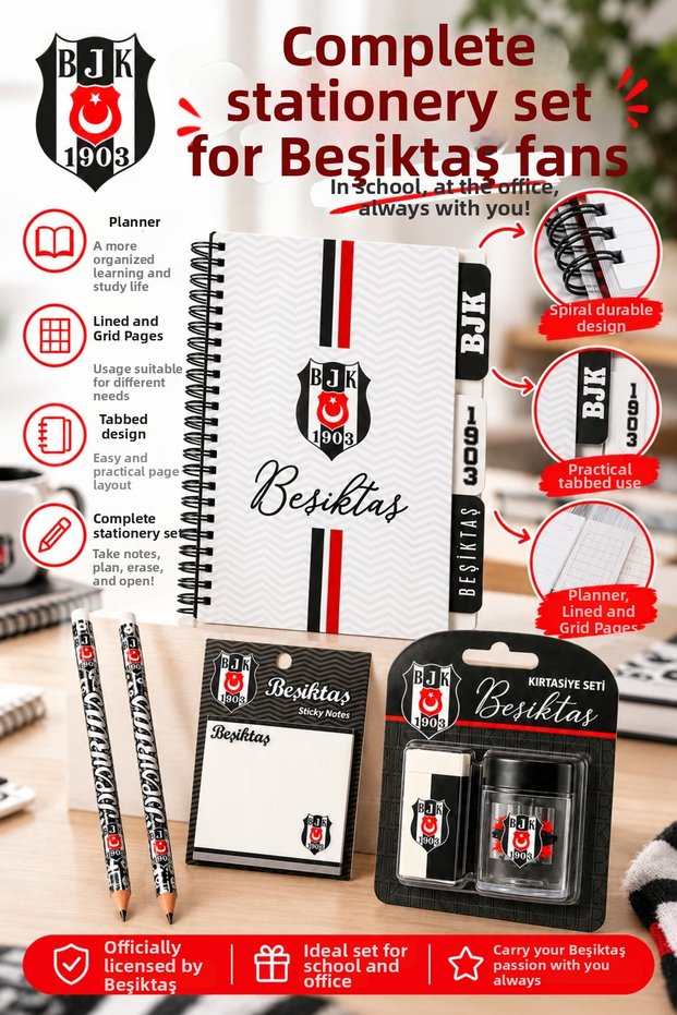 Licensed School Set A5 Planner Spiral Notebook 2-Piece Pencil Eraser Pencil Sharpener Post-It