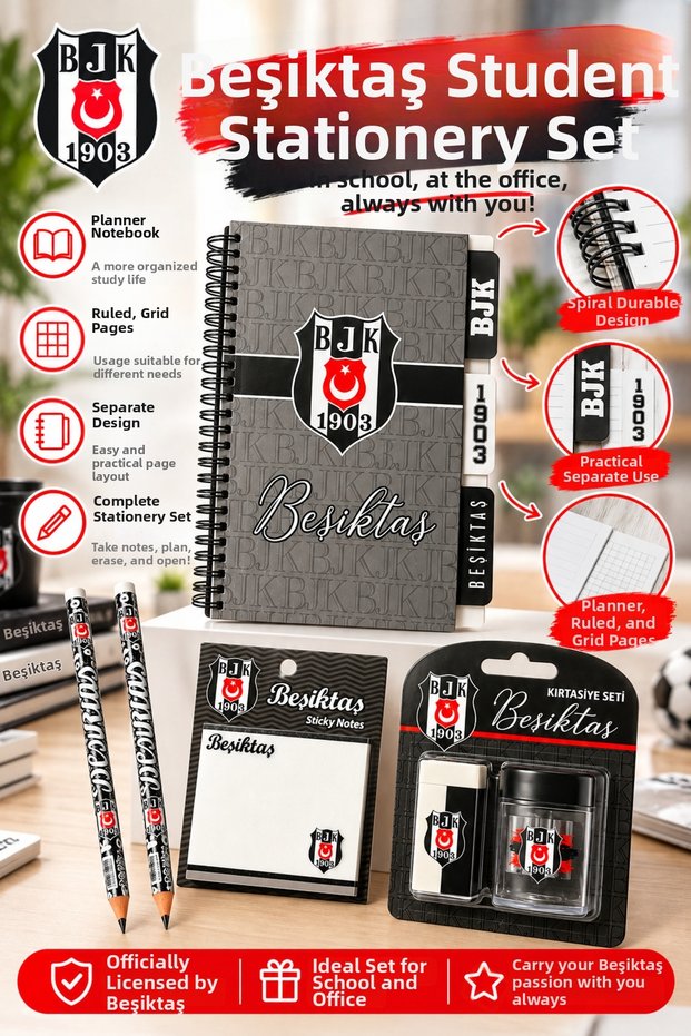 Licensed School Set A5 Planner Spiral Notebook 2-Piece Pencil Eraser Pencil Sharpener Post-It