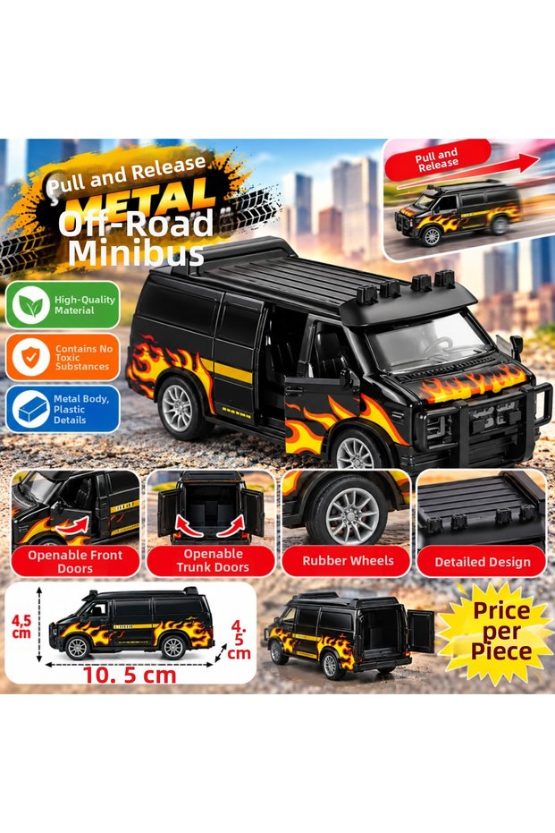 Pull and Drop Metal Black Off-Road Minibus