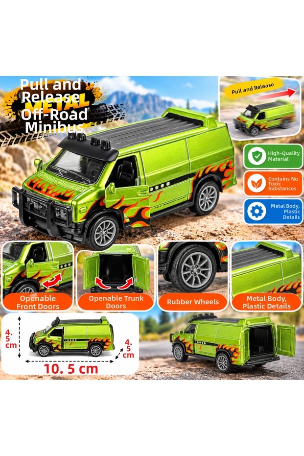 Pull and Drop Metal Green Off-Road Minibus
