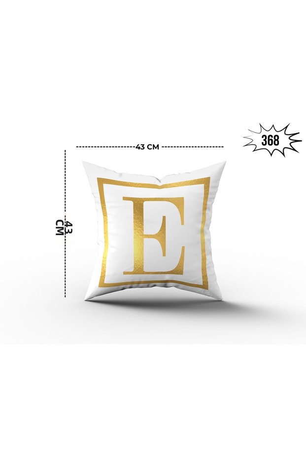 White Gold Colored Letter E Digital Printed Throw Pillow Cover