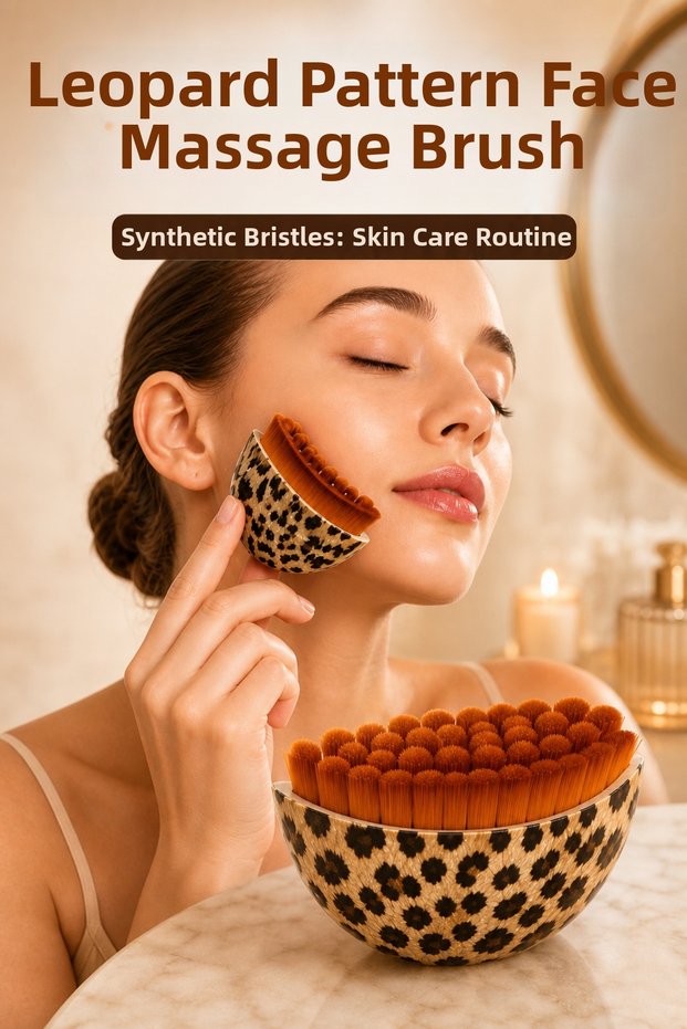 Compact Facial Cleansing Brush with Leopard Pattern Synthetic Bristles, Massage and Daily Care Handheld Device