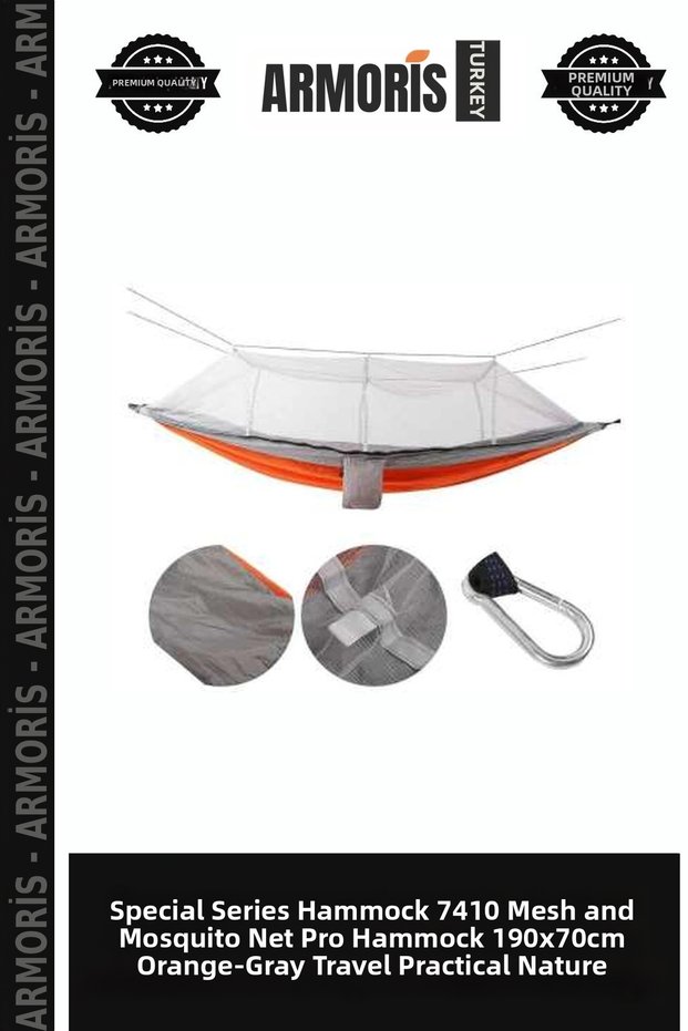 Special Series Hammock 7410 Pro Hammock with Mesh and Mosquito Net 190X70Cm Orange-Grey Travel Practical Nature