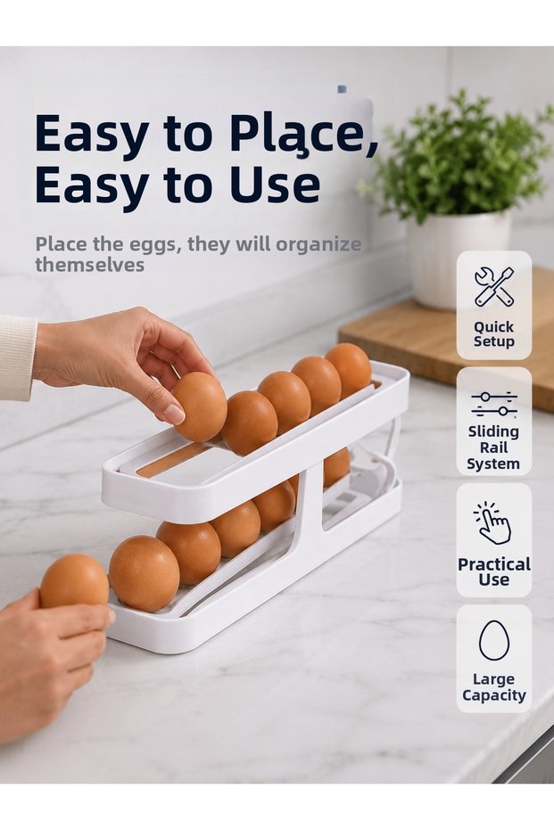 Egg Organizer Space-Saving Storage Rack for Refrigerator