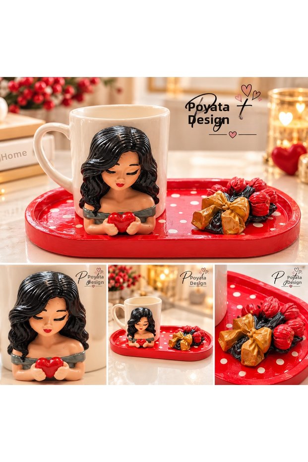 Tasarim Girl Holding a Cup of Coffee Themed Coaster
