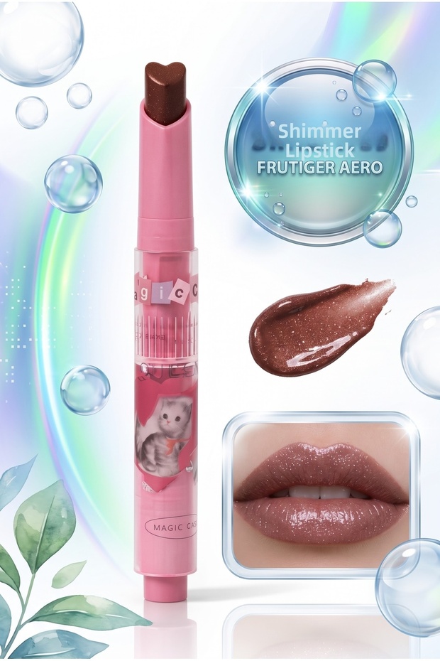 Fruity Aero Trendy! 🫧 Magic Cats Glitter Lipstick 💄 ✨ Sparkling Chocolate Brown and Cute Shaped Lipstick (Coffee Glitter Lipstick)