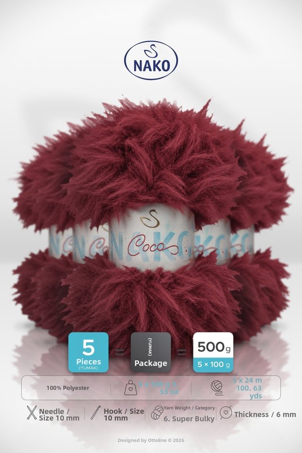 Coco • Red(97951) • 5-Pack X 100Gr / 24m • Knitting Yarn for Sweaters, Cardigans, Scarves, Beanies, Home Decor