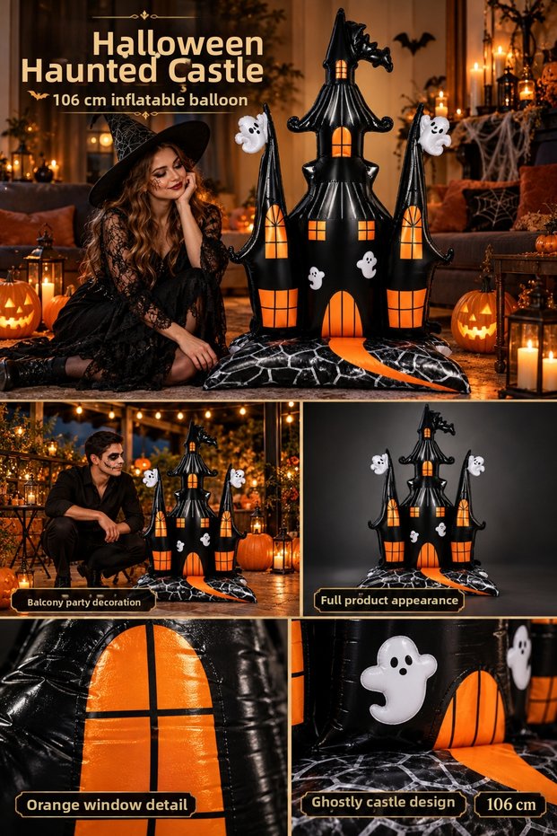 Halloween Haunted Castle Foil Balloon 106 cm Black Orange Ghost Room Decoration