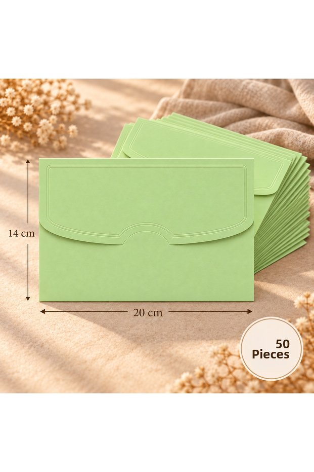 50 Pieces Premium 14X20 cm Seersucker Patterned Luxury 180 Gr Pale Green Invitation Envelopes