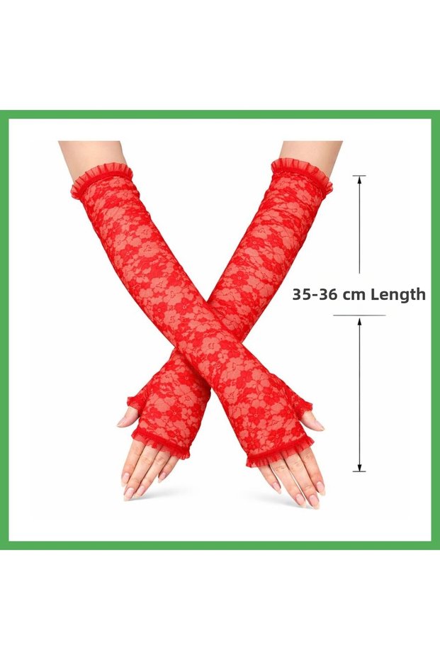 Long Elegant Lace Gloves Fingerless Red 35 cm Bezoss