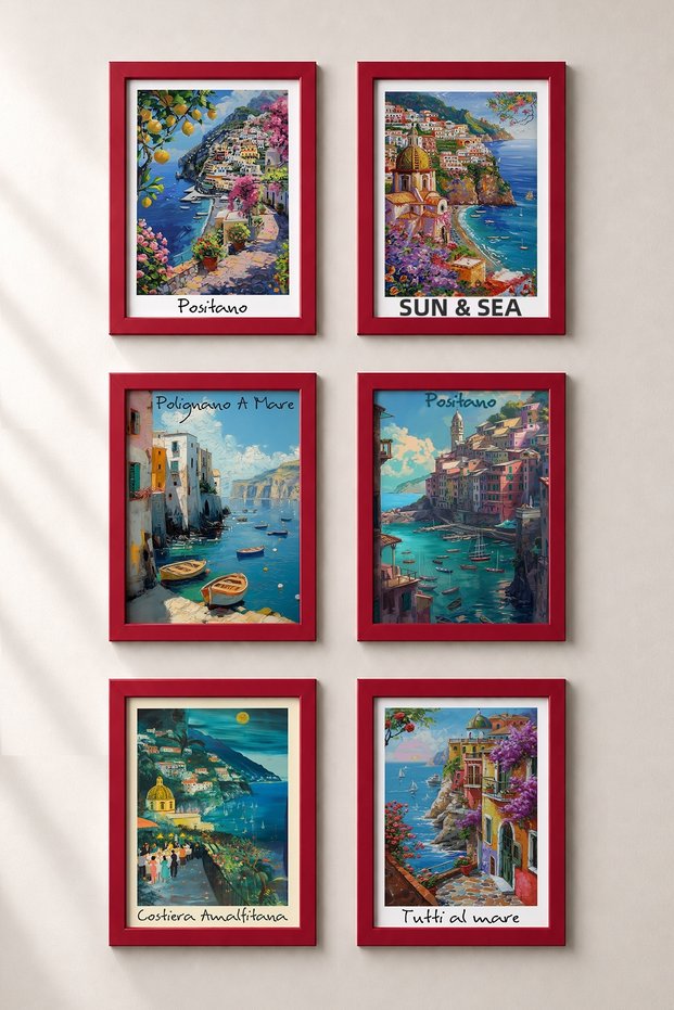 6 Piece Oil Painting Coastal Streets Framed Painting Set Italy Posters Wall Decor Sixit40