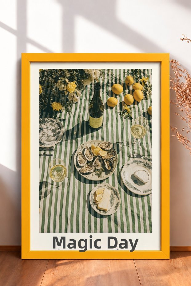 Giorno Magico Written Oyster Table Framed Painting Italy Poster Wall Decor Itn041