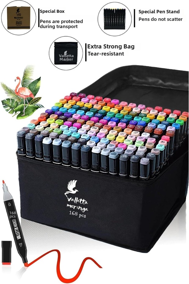 Moringa 168 Pieces Double Sided Art Marker Felt Tip Pen Set with Bag