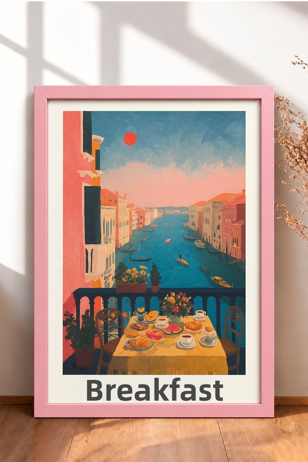 Colazione Breakfast at Sunset Framed Painting Italy Poster Wall Decor Itn027