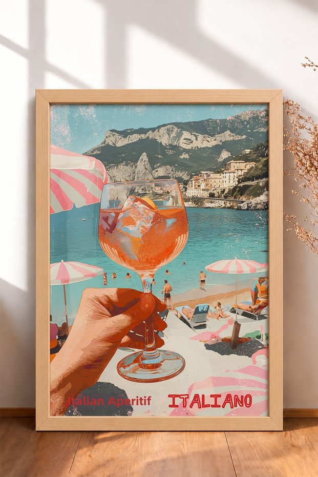 Aperitivo Italiano Seaside Cocktail Framed Painting Italy Poster Living Room Kitchen Wall Decor Itp005
