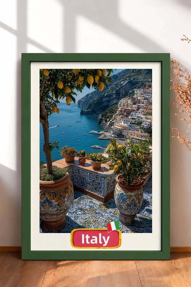 Italy Written Tile Flowerpot Terrace Framed Painting Italy Poster Living Room Kitchen Wall Decor Itn072