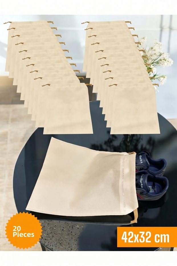 20 Pieces Cream Drawstring Shoe Storage Bag Travel Pouch Multipurpose Closet Drawer Suitcase Organizer