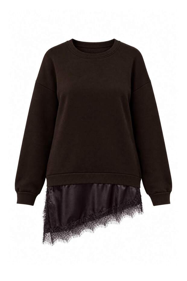 Brown Oversize/Wide Cut Crew Neck Knitted Hijab Sweatshirt Tctaw27Tw00001