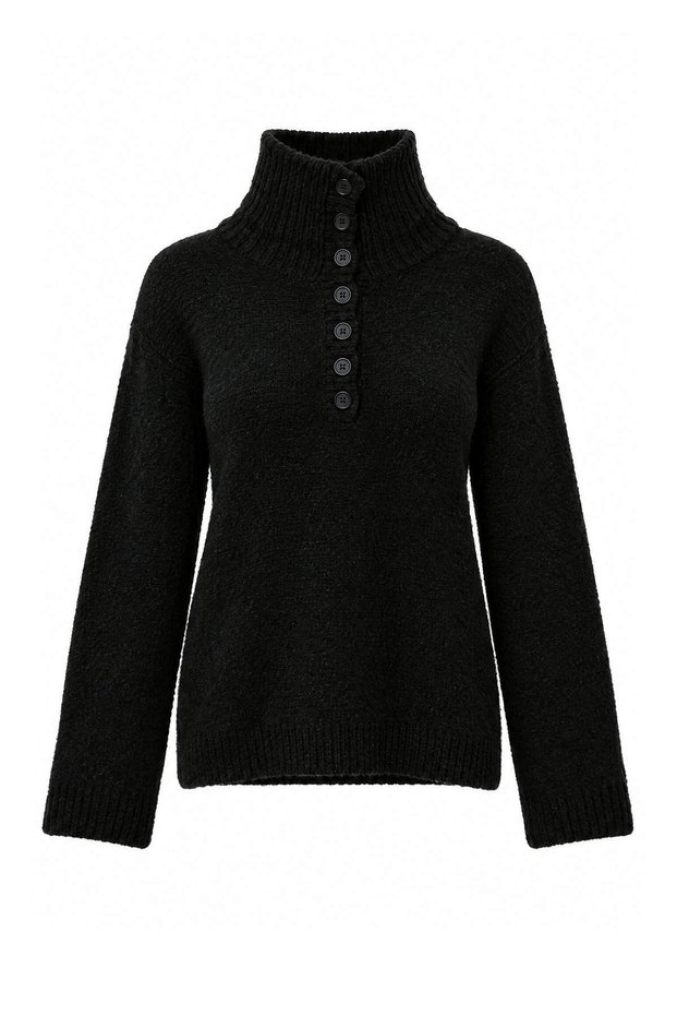 Wardrobe Essentials Black Soft Textured Special Yarn Knitwear Sweater Twoaw27Kz00115