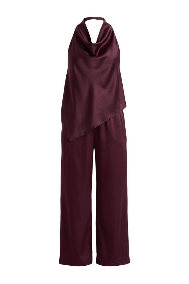 Plum Plain Degaje Collar Sleeveless Woven Satin Party Bottom - Top Set Tpraw26Au00005